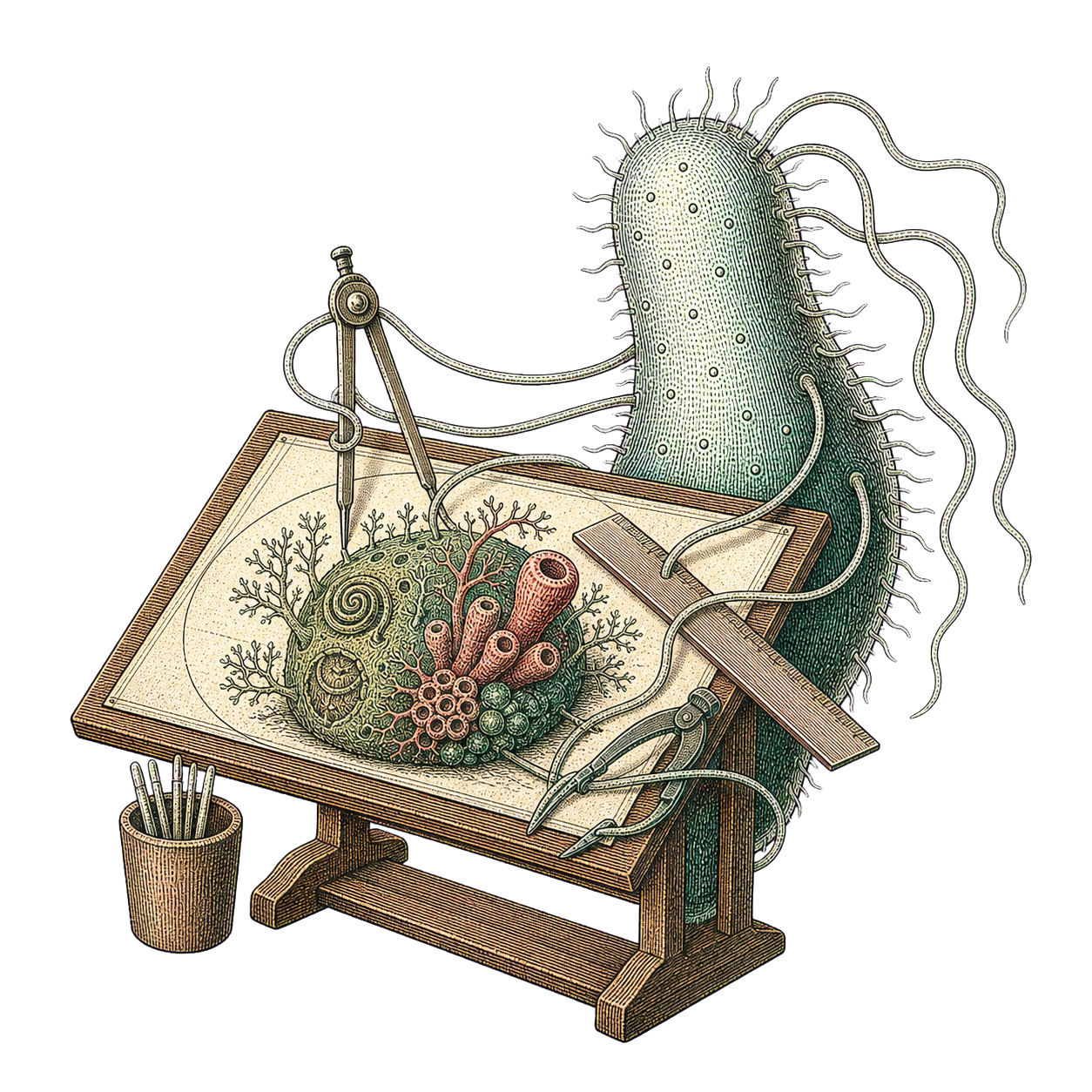 A bacterium drafting a strange possible world